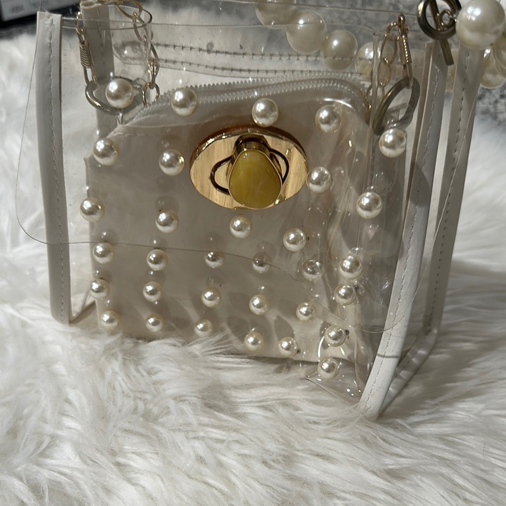 White Pearl-Embellished jelly Handbag